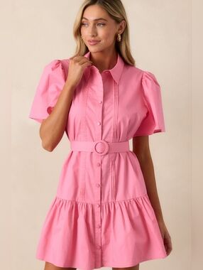 Prosperina Cotton Shirt Dress NWT Geranium Pink Size Large
